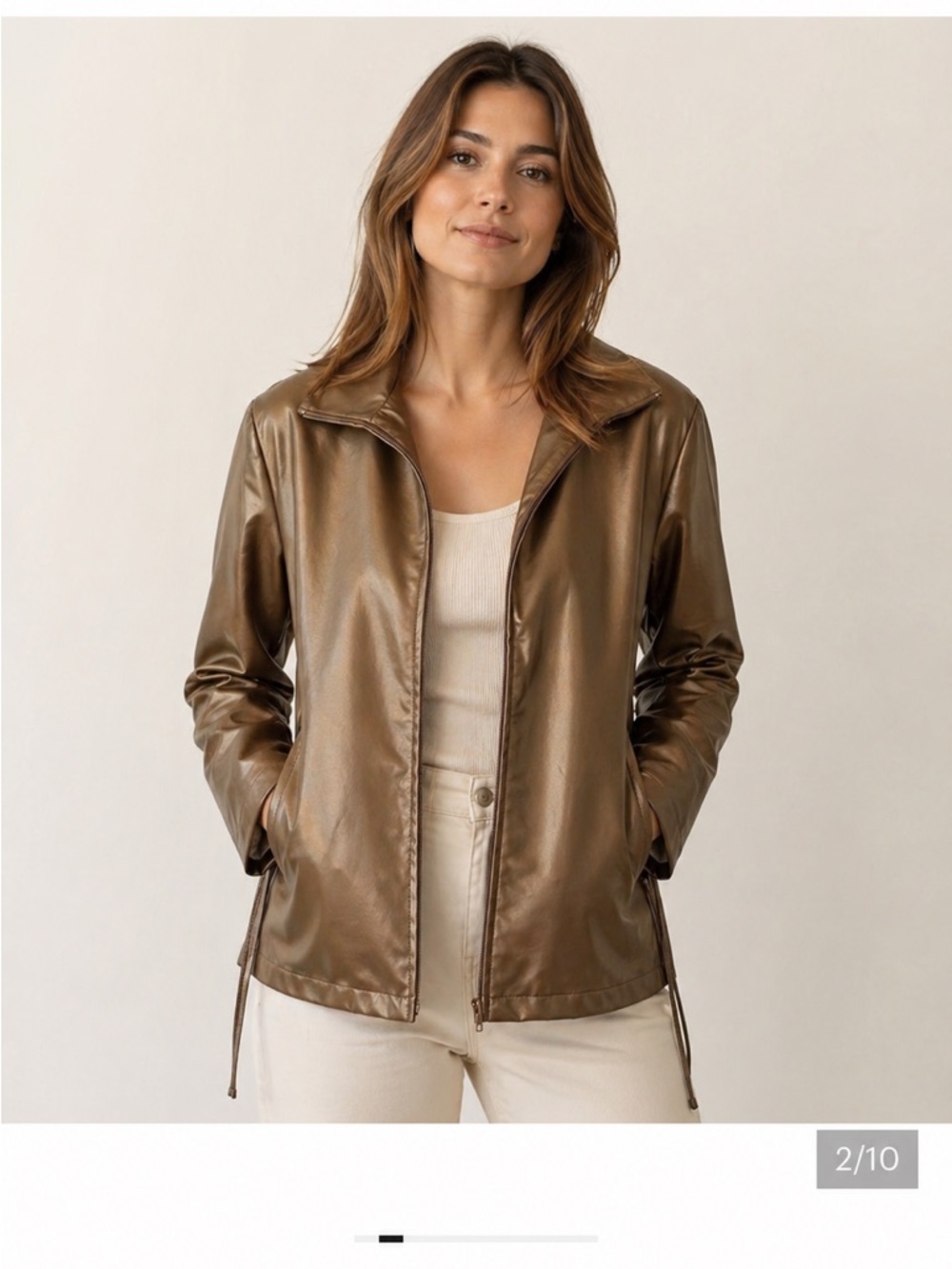 Basic Editions Women’s Vegan Leather Jacket in Bronze Brown